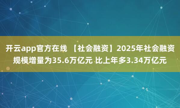 开云app官方在线 【社会融资】2025年社会融资规模增量为35.6万亿元 比上年多3.34万亿元