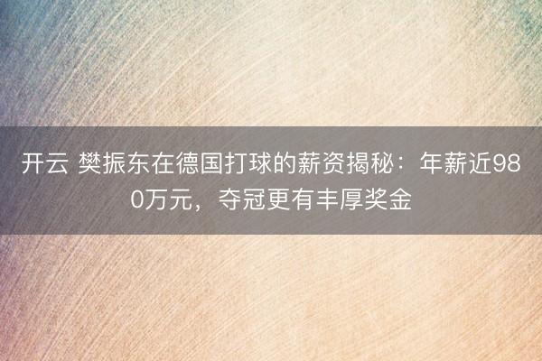 开云 樊振东在德国打球的薪资揭秘：年薪近980万元，夺冠更有丰厚奖金